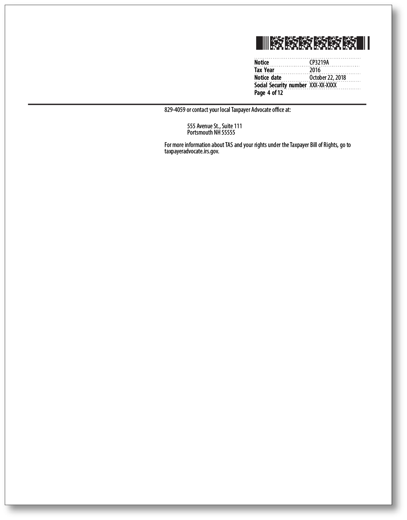 IRS Audit Letter CP3219A - Sample 2