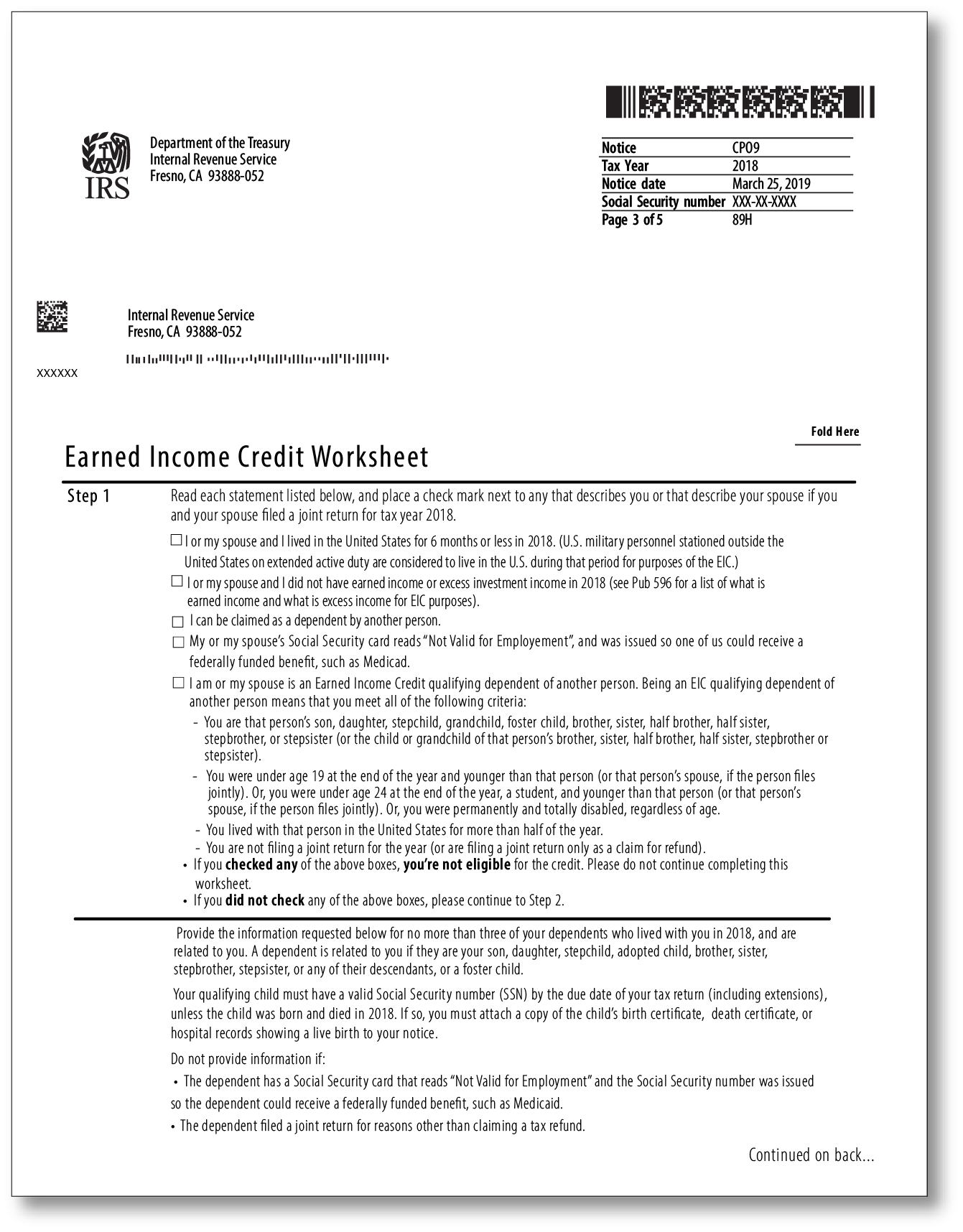 IRS Audit Letter CP09 - Sample 1