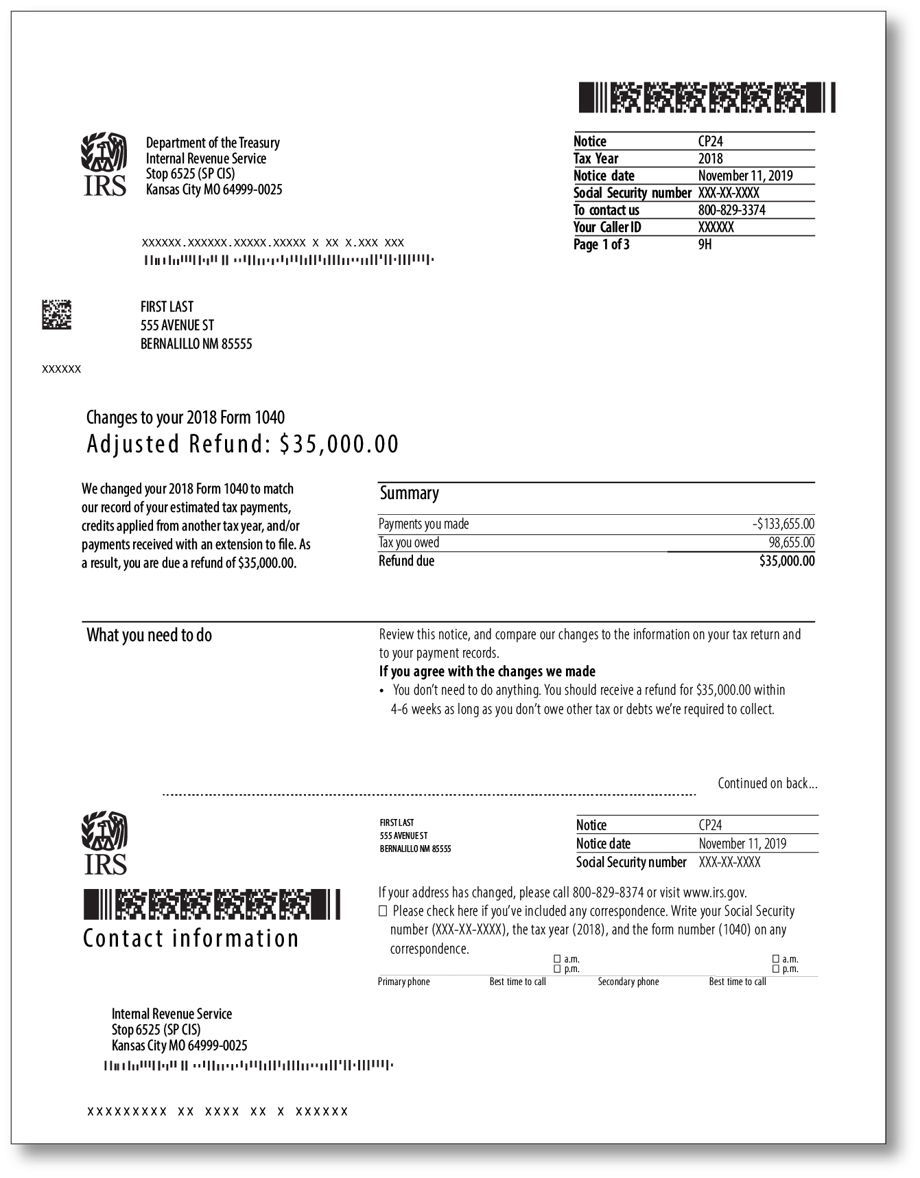 IRS Audit Letter CP24 - Sample 1