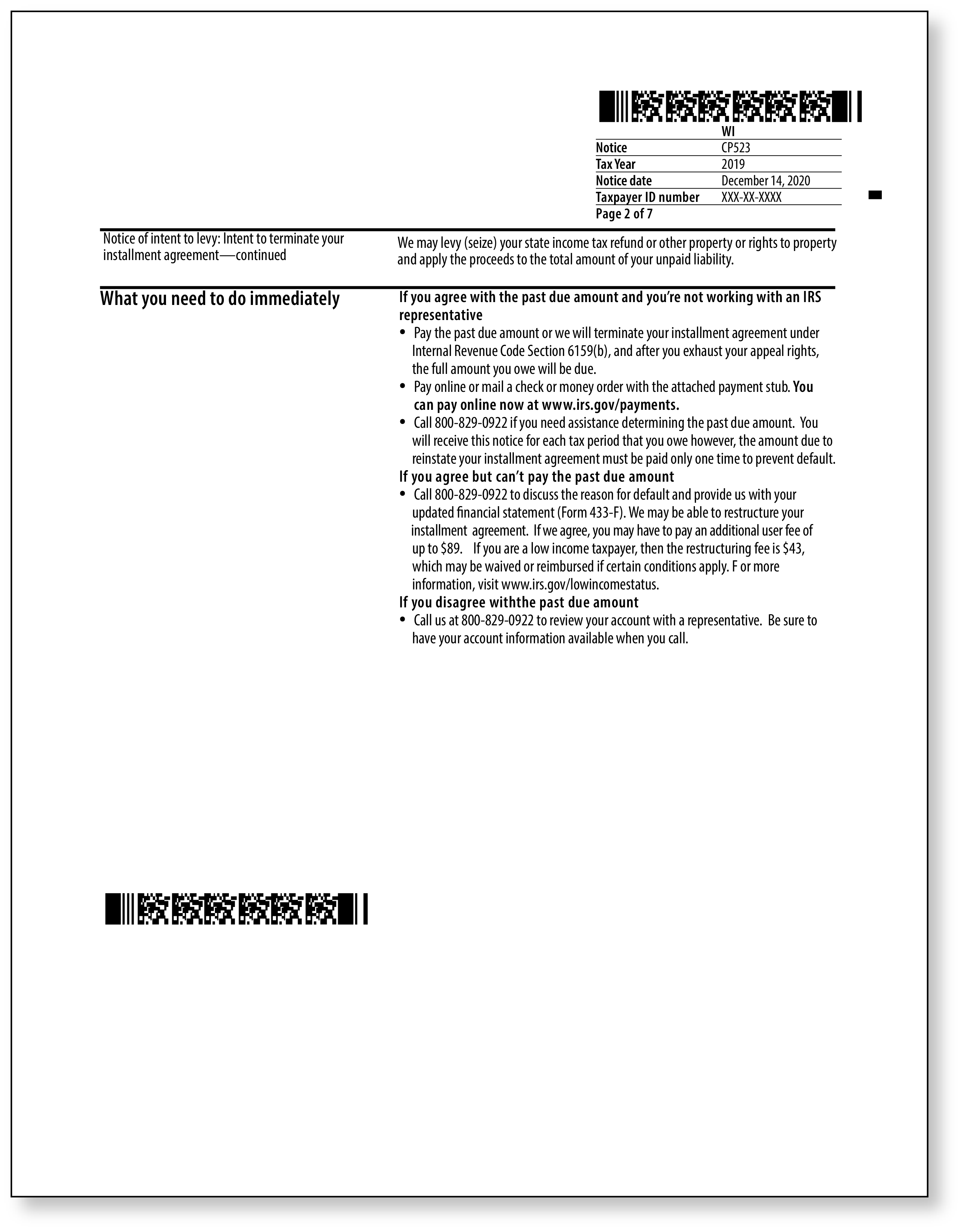 IRS Audit Letter CP523 - Sample 1