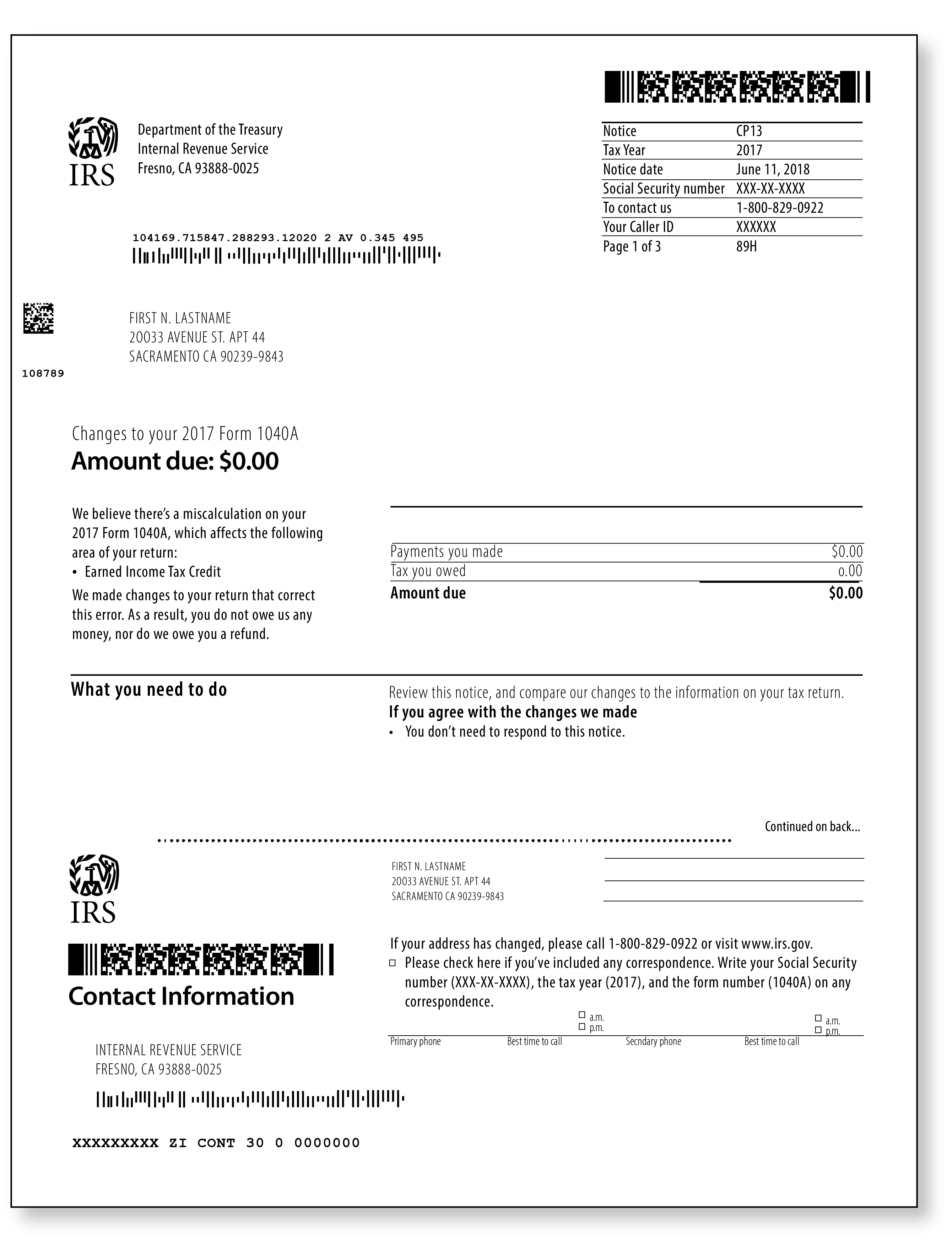 IRS Audit Letter CP13 - Sample 1