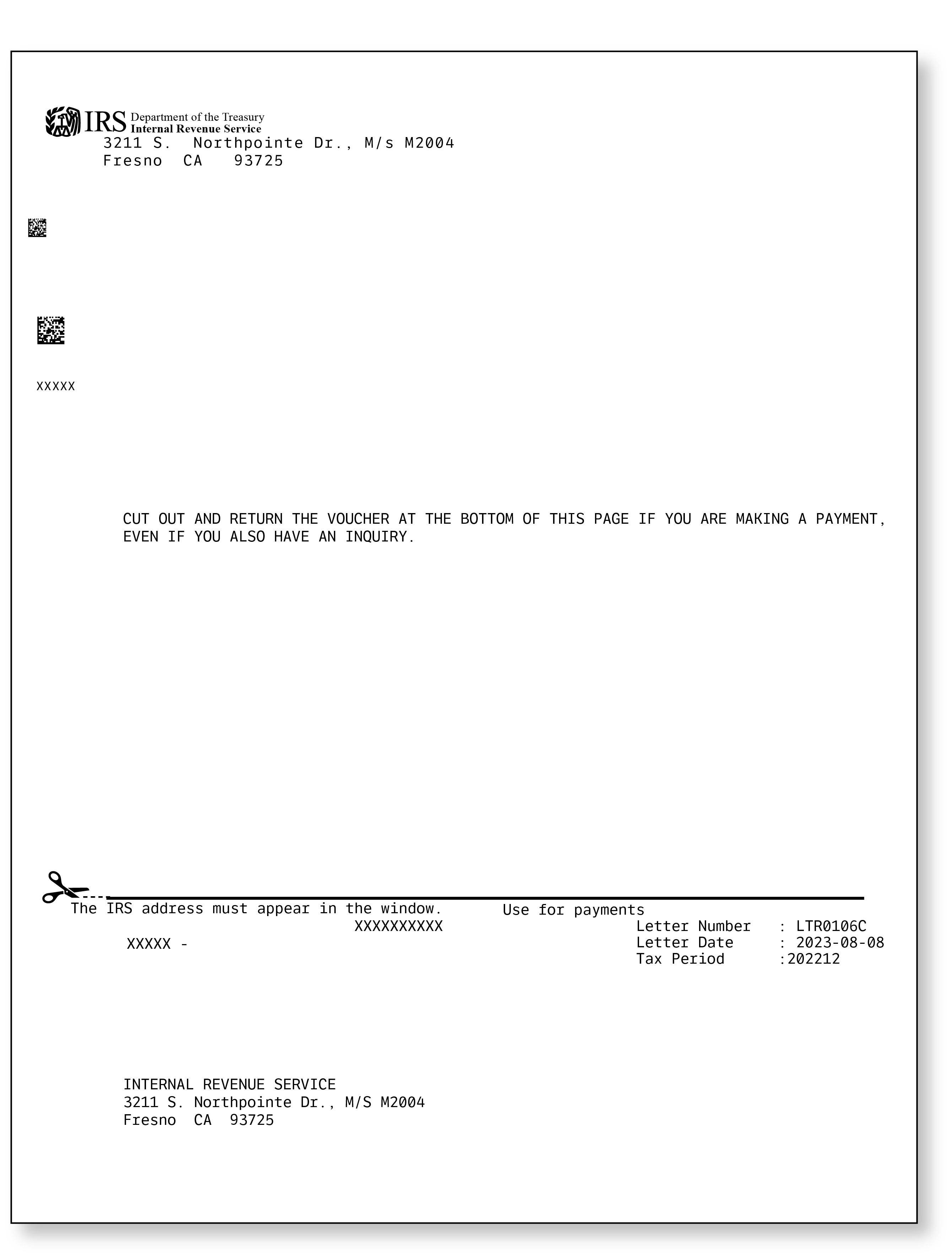 IRS Audit Letter 106C - Sample 1