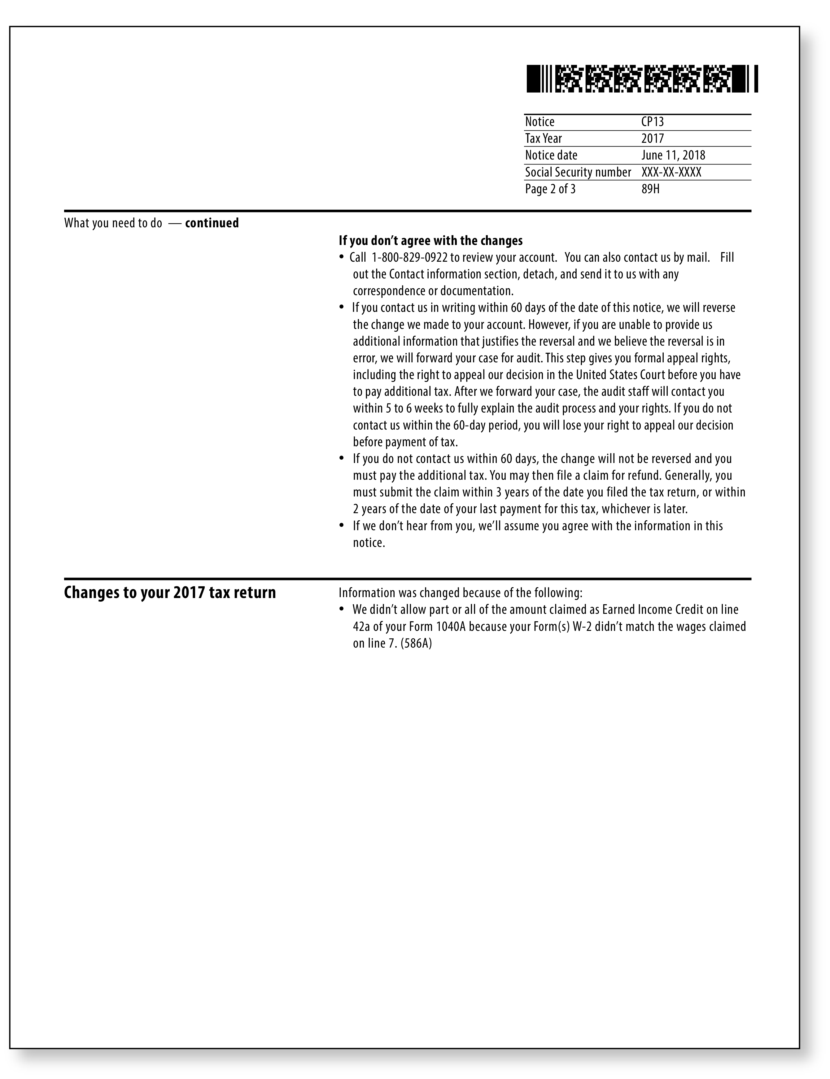 IRS Audit Letter CP13 - Sample 1