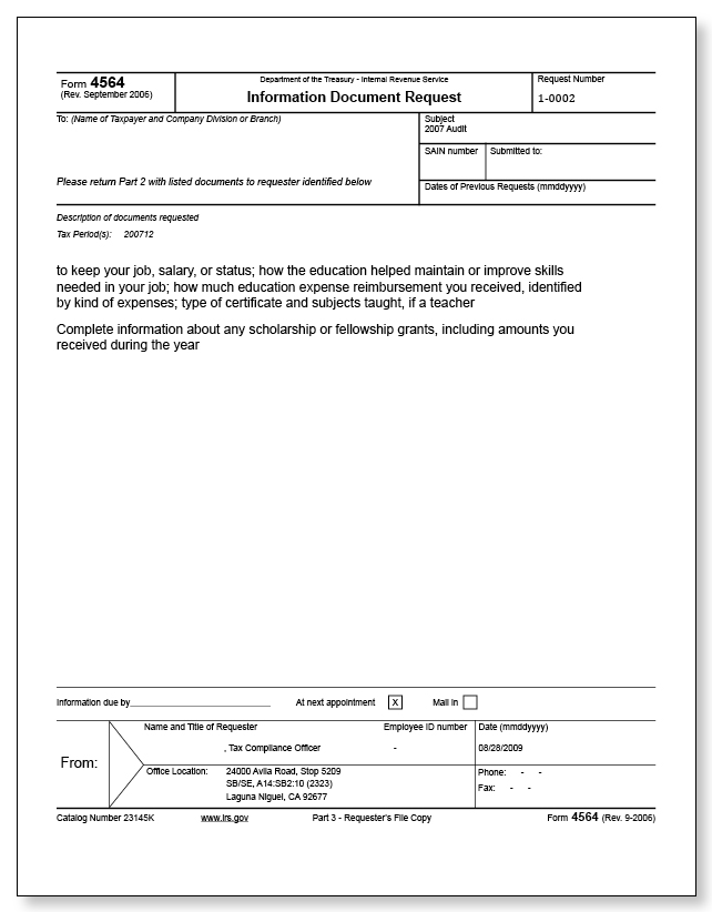 IRS Audit Letter 3572 - Sample 4 