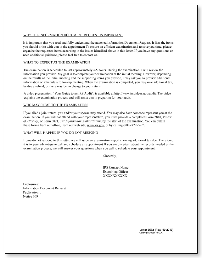 IRS Audit Letter 3572 - Sample 2