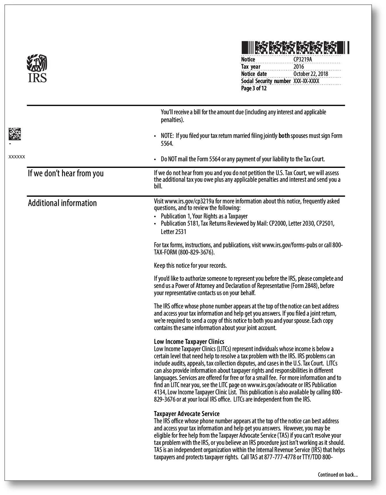 IRS Audit Letter CP3219A - Sample 2