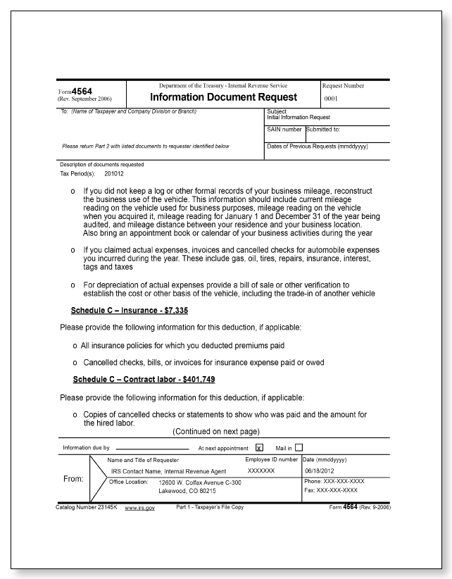 IRS Audit Letter 2205-A - Sample 3