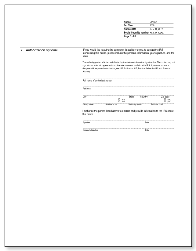 IRS Audit Letter CP2501 - Sample 1 