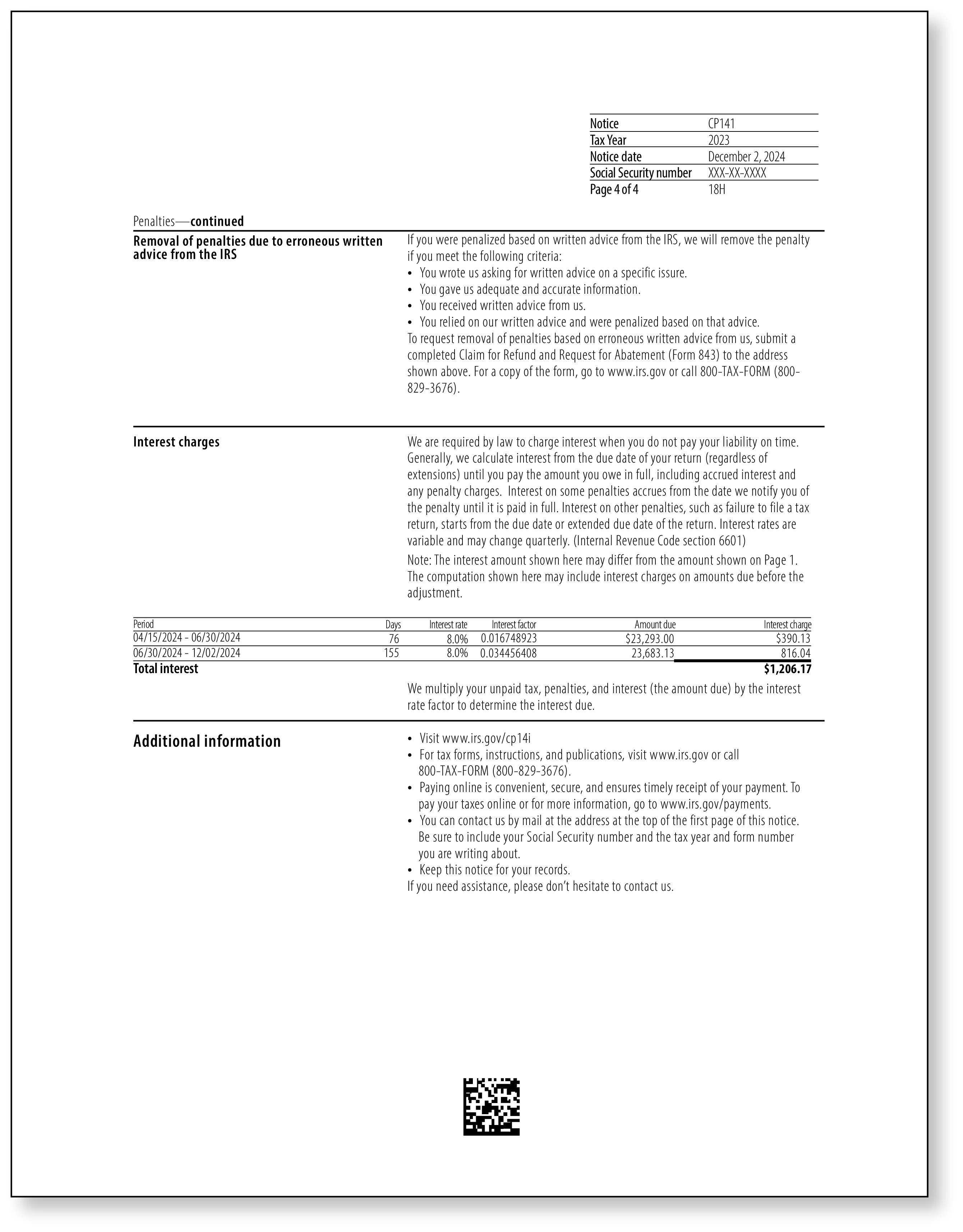 IRS Audit Letter CP14I - Sample 1
