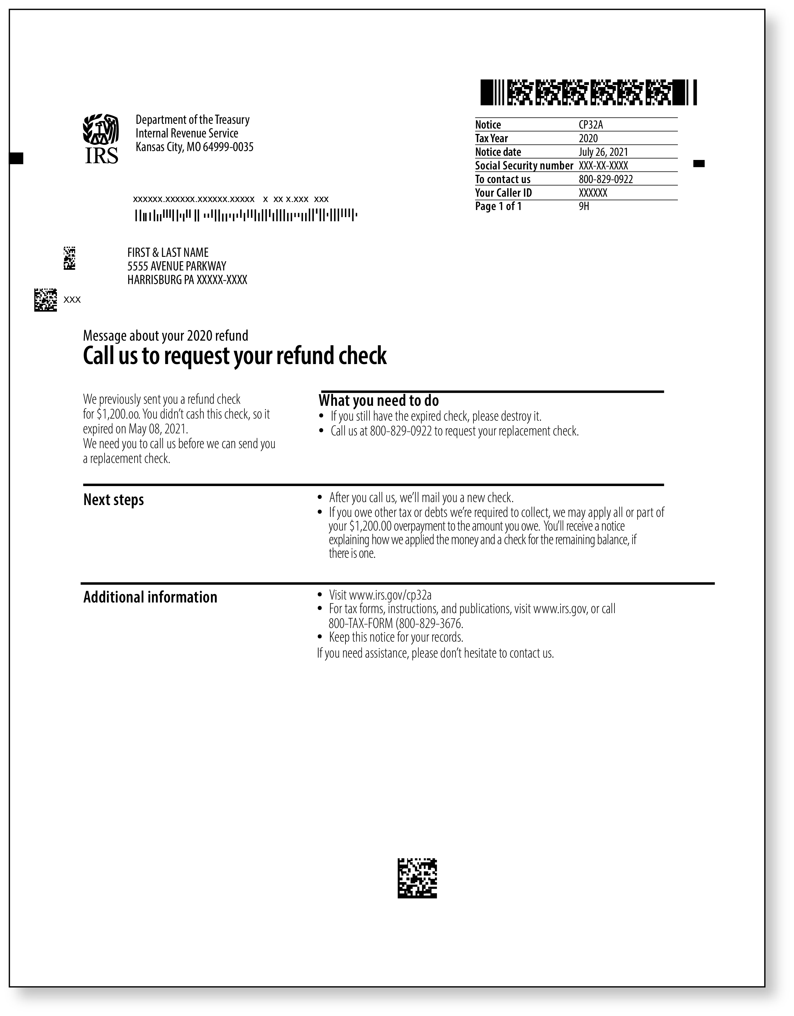 IRS Audit Letter CP32A - Sample 1