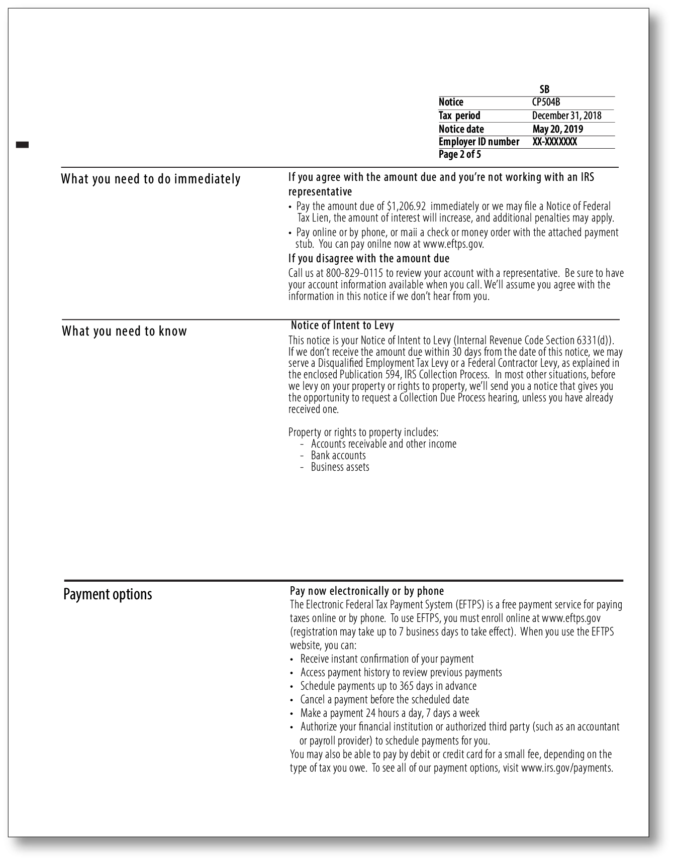 IRS Audit Letter CP504B - Sample 1