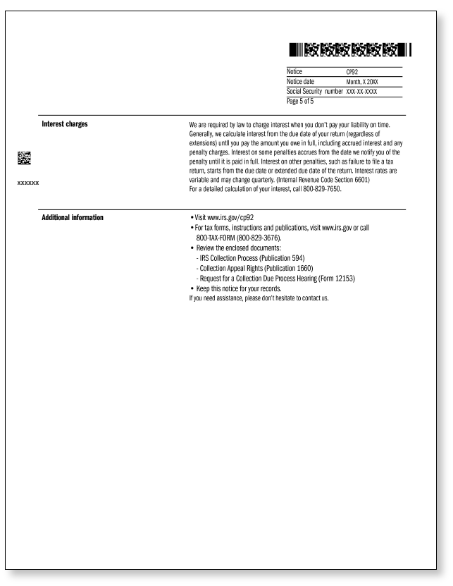 IRS Audit Letter CP92 - Sample 1