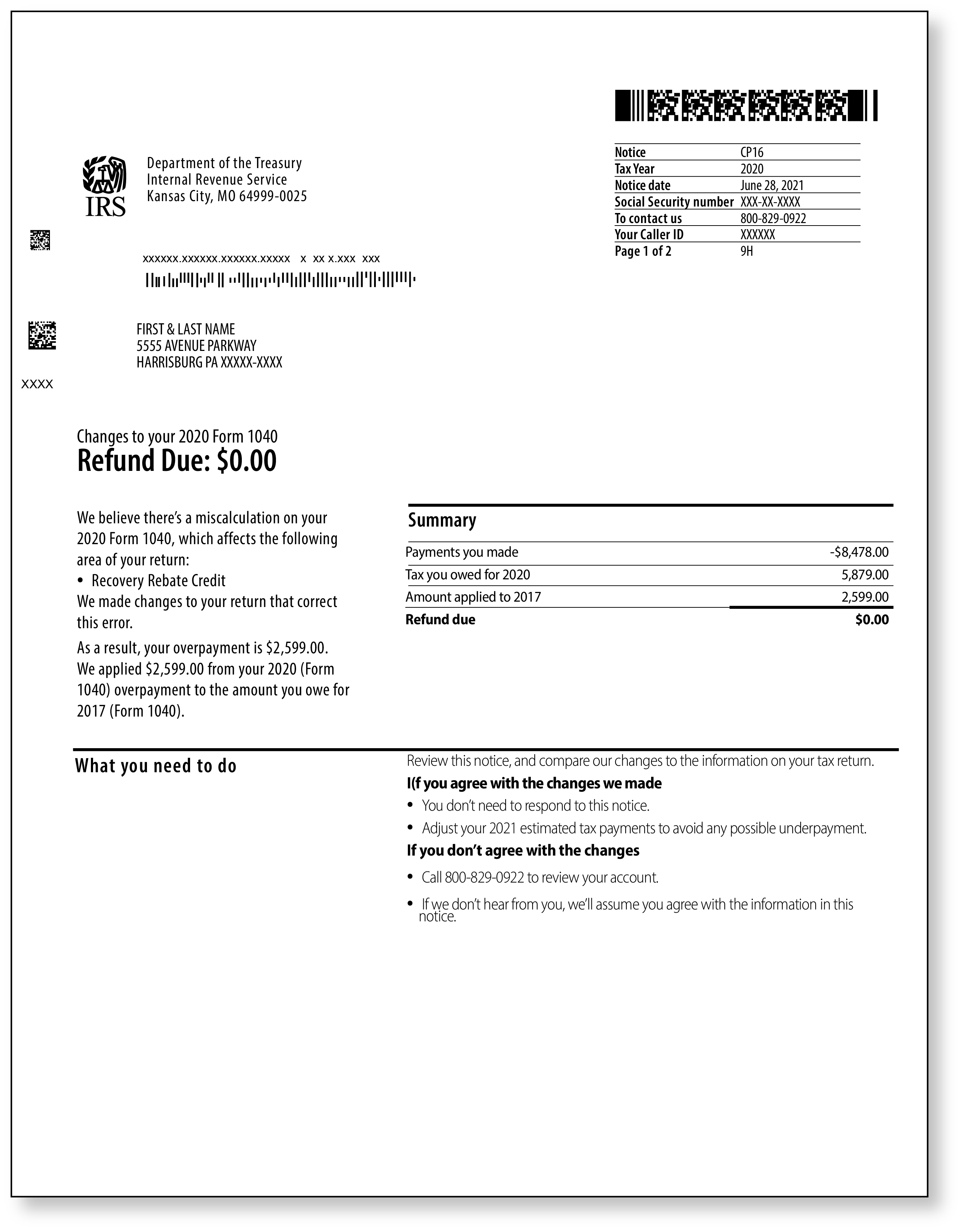 IRS Audit Letter CP16 - Sample 1