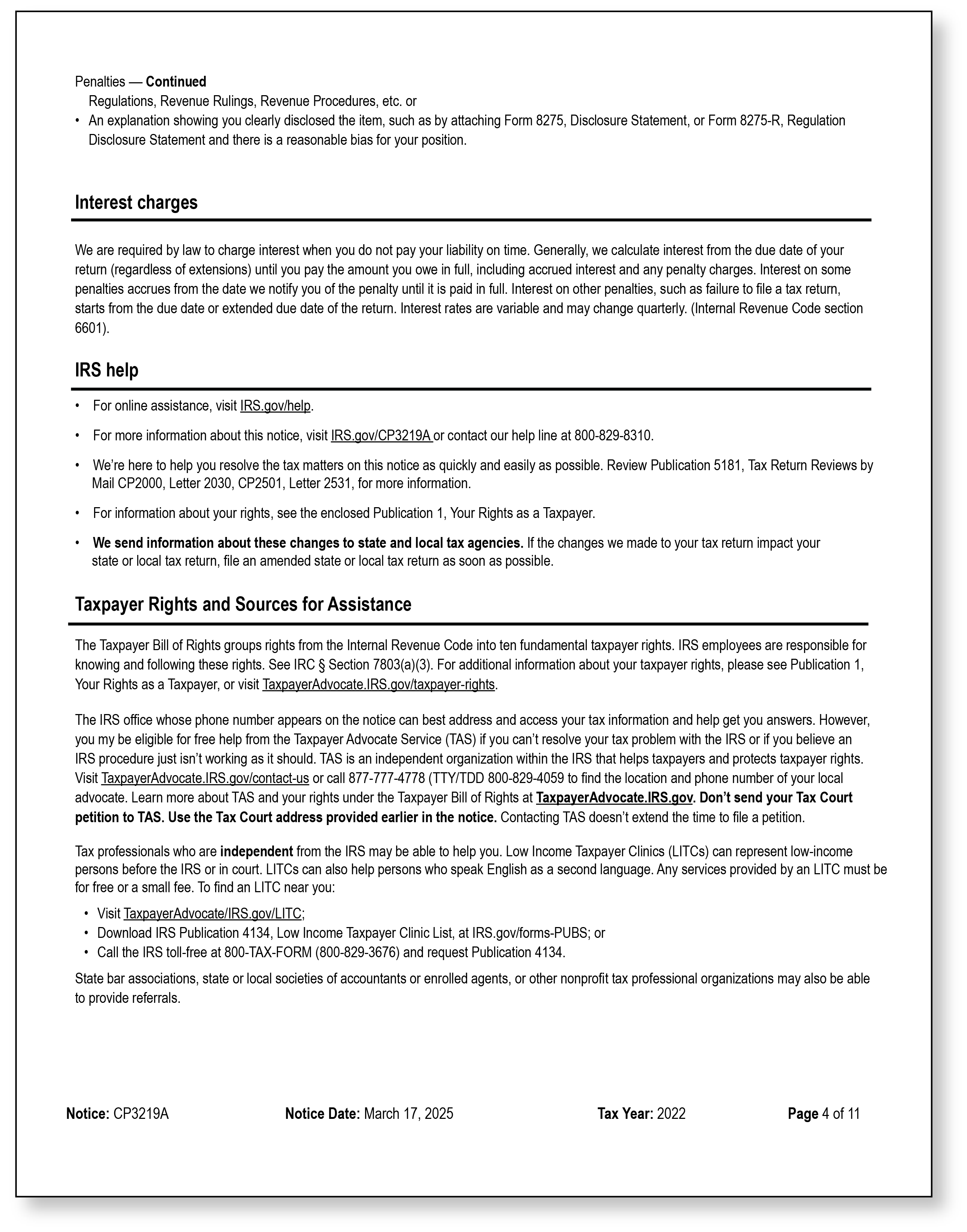 IRS Audit Letter CP3219A - Sample 3