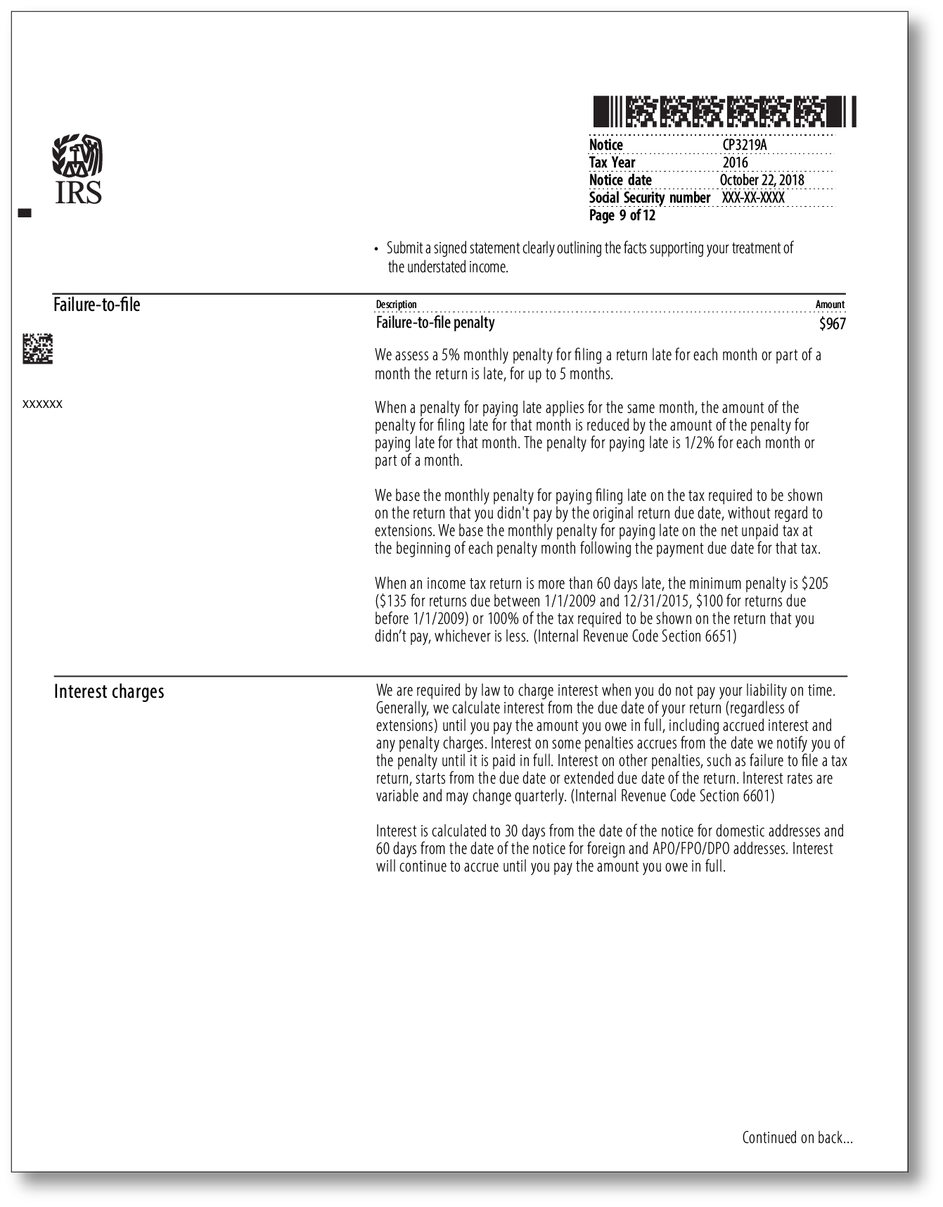 IRS Audit Letter CP3219A - Sample 2