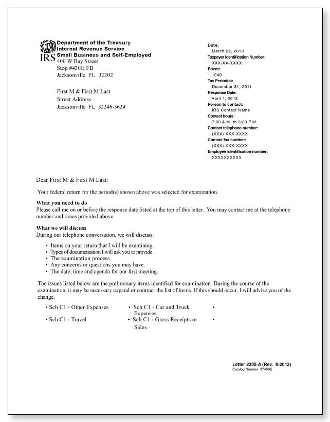 IRS Audit Letter 2205-A - Sample 6