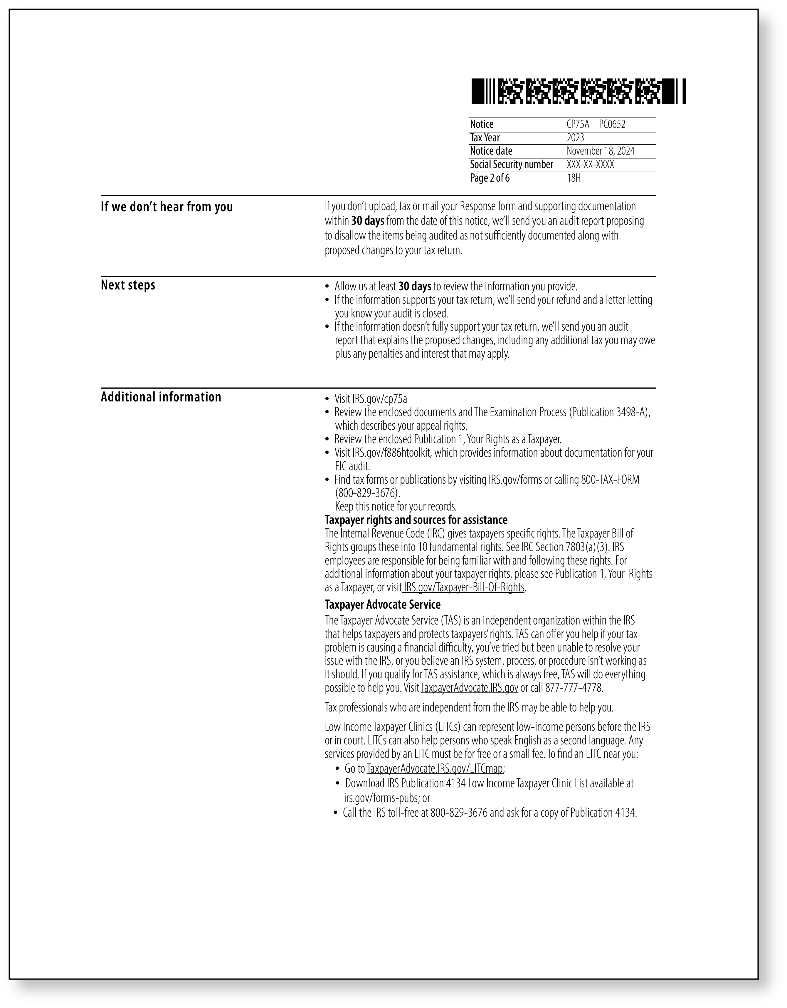 IRS Audit Letter CP75A - Sample 2