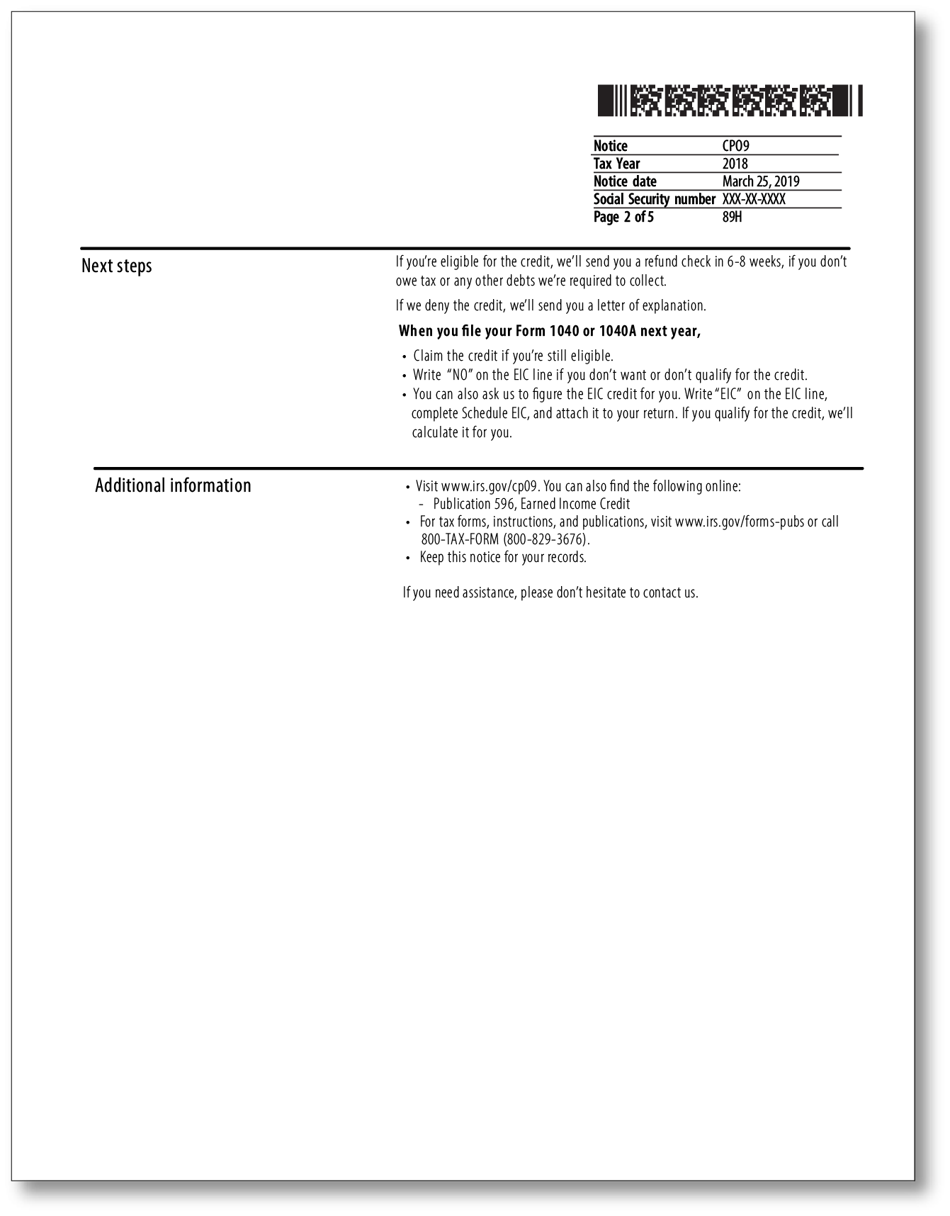 IRS Audit Letter CP09 - Sample 1