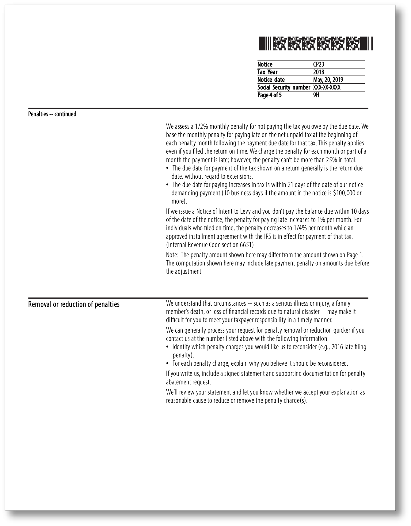 IRS Audit Letter CP23 - Sample 1