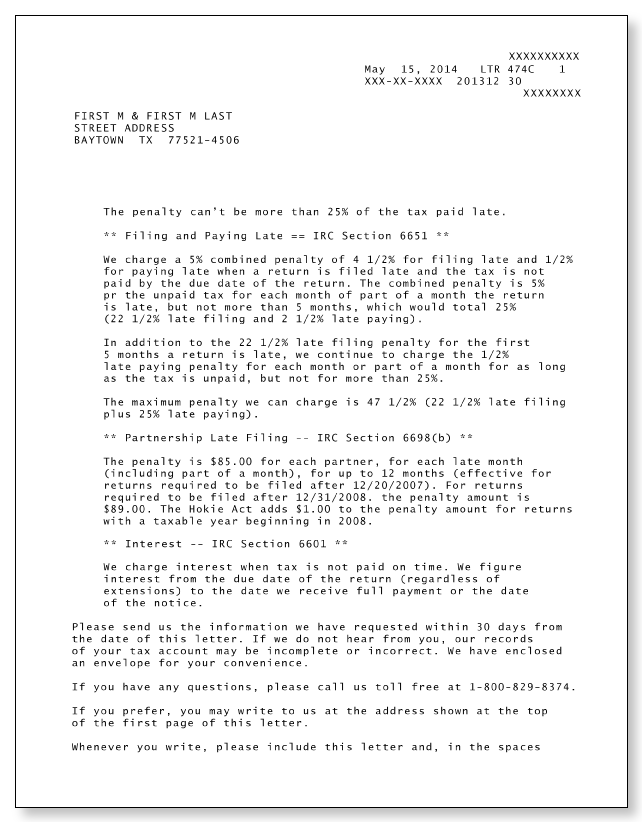 IRS Audit Letter 474C - Sample 1