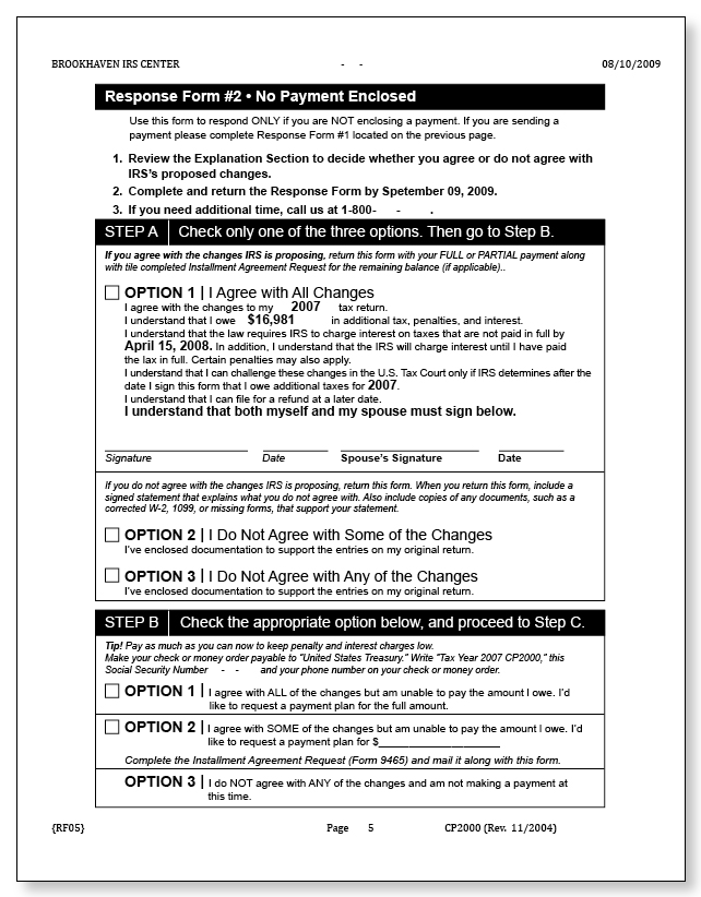 IRS Audit Letter CP2000 - Sample 7