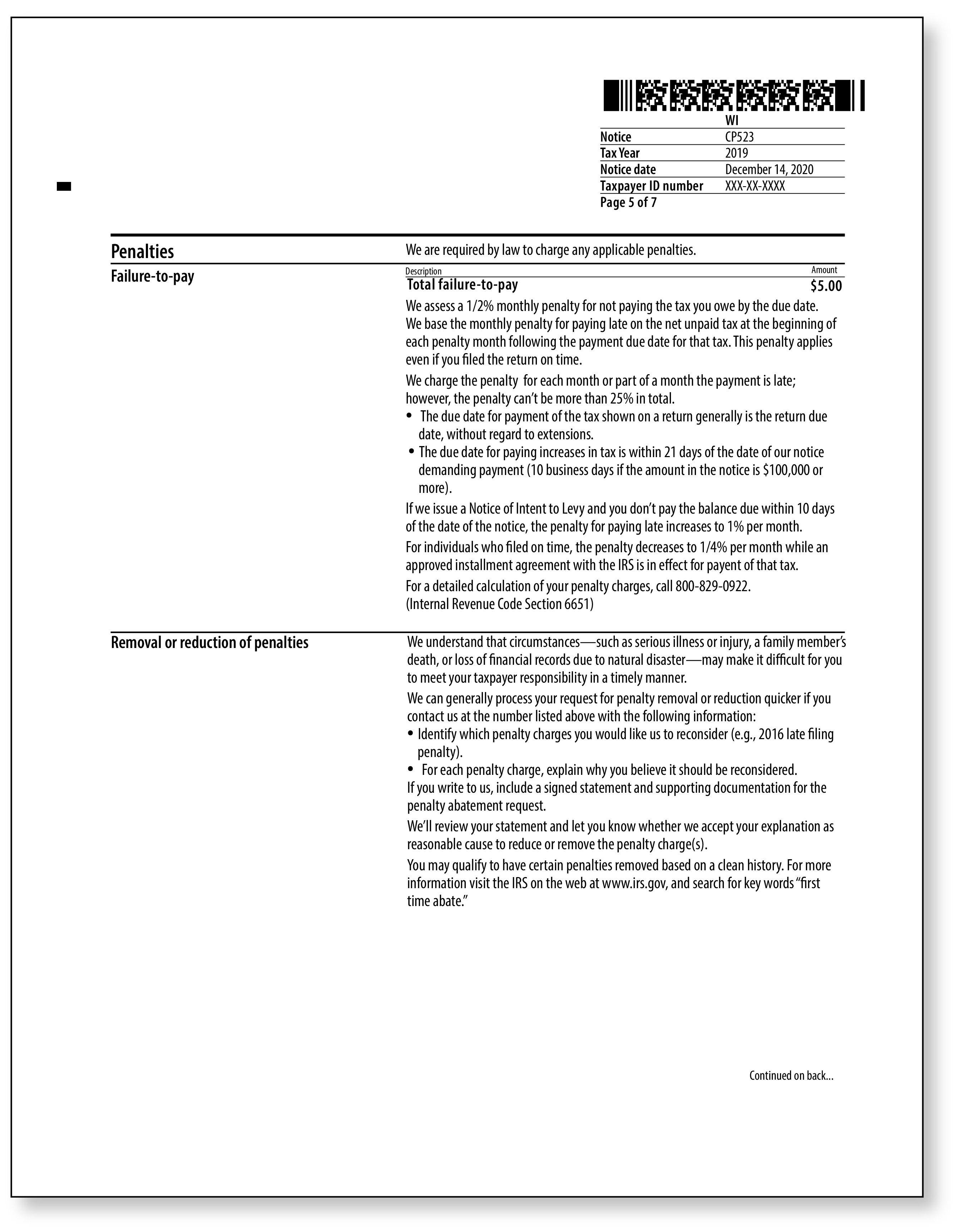 IRS Audit Letter CP523 - Sample 1