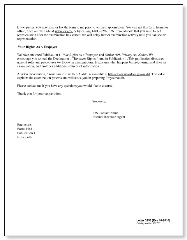 IRS Audit Letter 3253 - Sample 1 