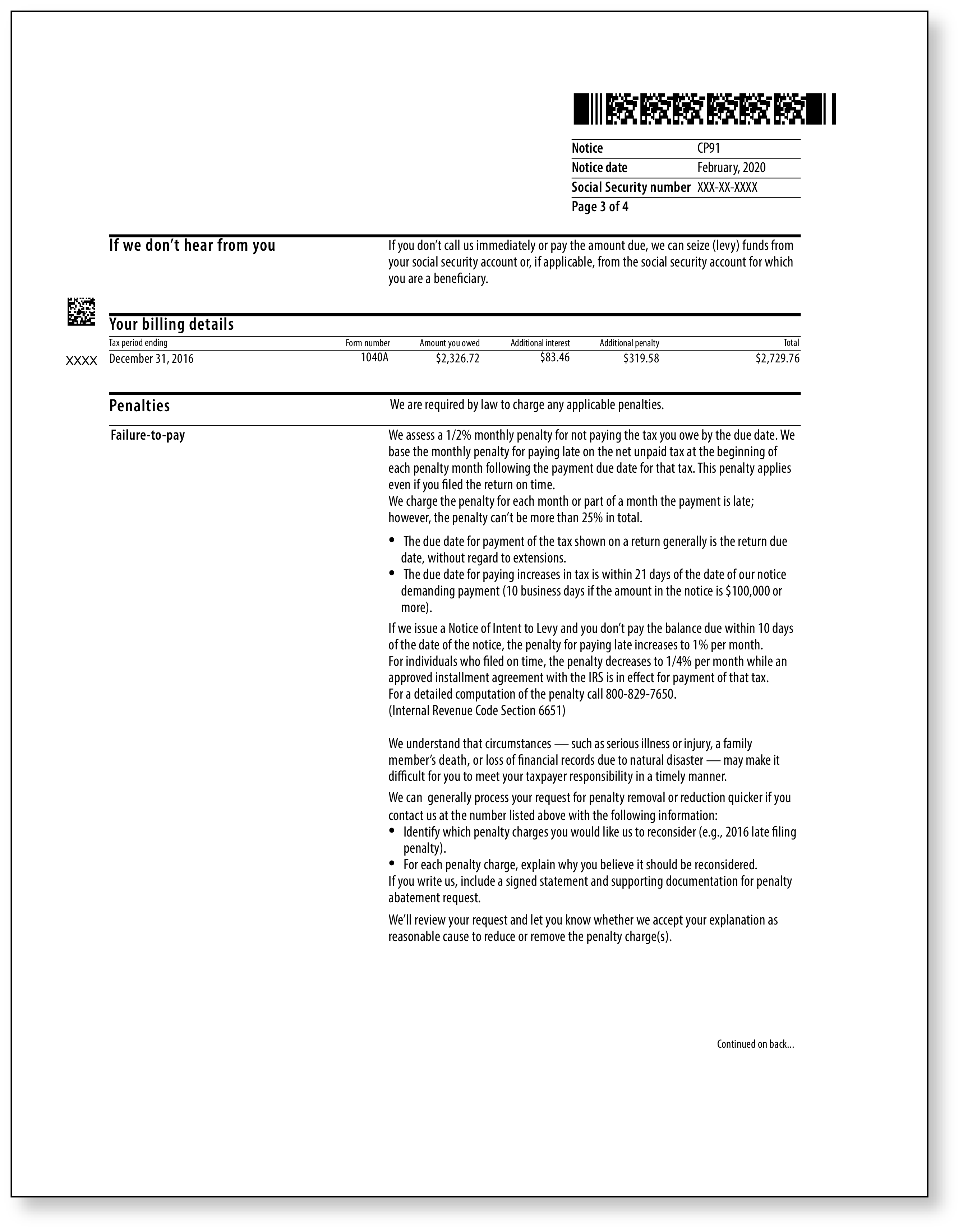 IRS Audit Letter CP91 - Sample 1