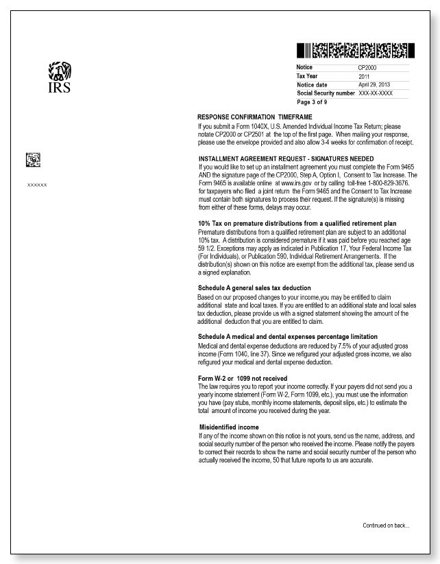 IRS Audit Letter CP2000 - Sample 4 