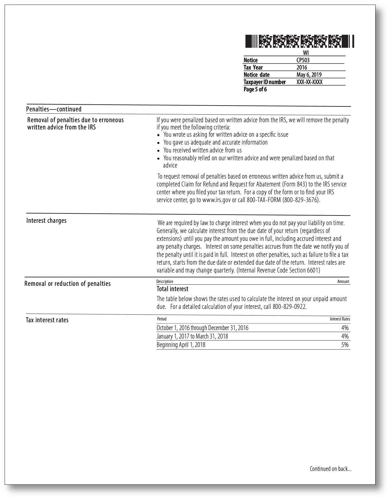 IRS Audit Letter CP503 - Sample 1