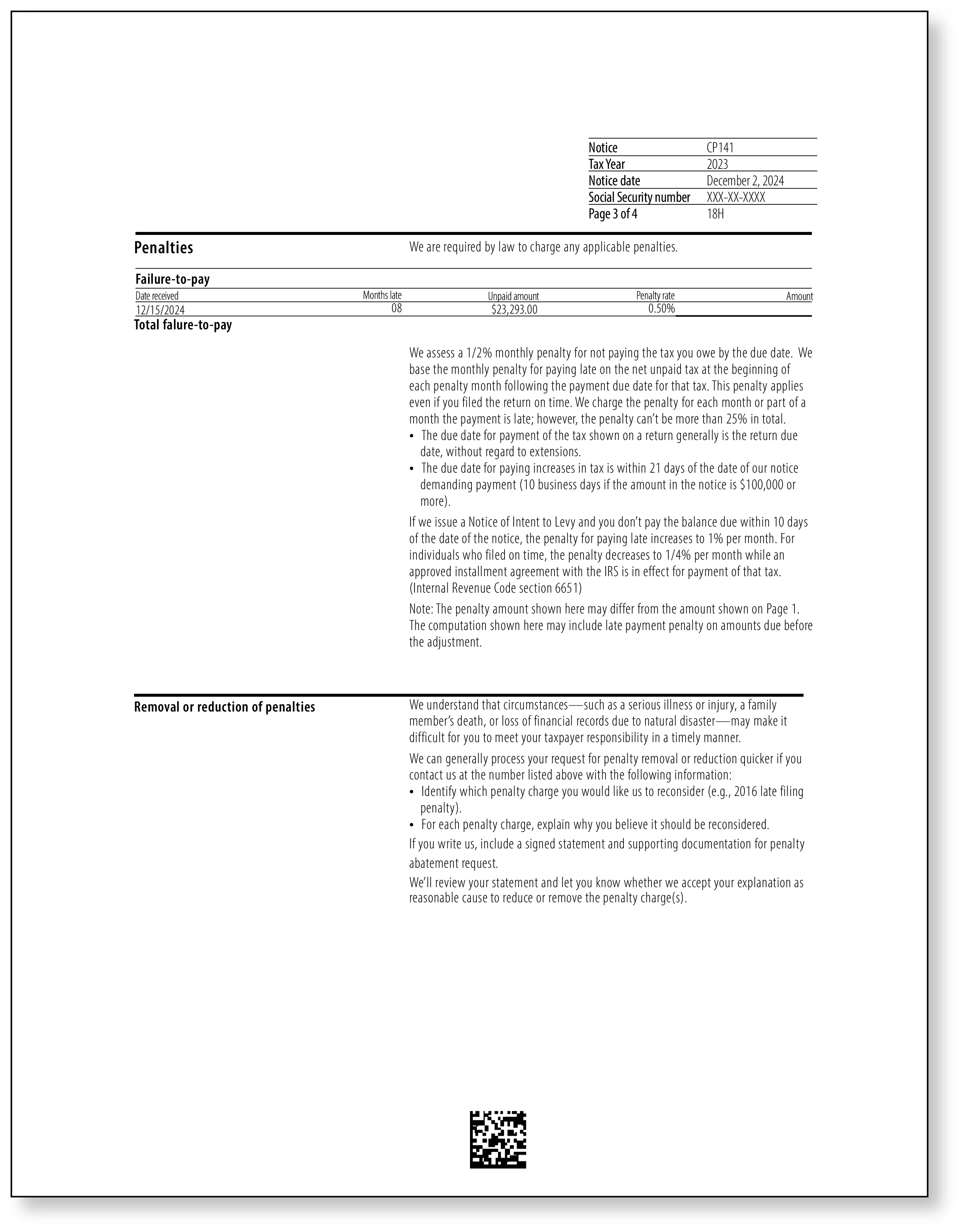 IRS Audit Letter CP14I - Sample 1