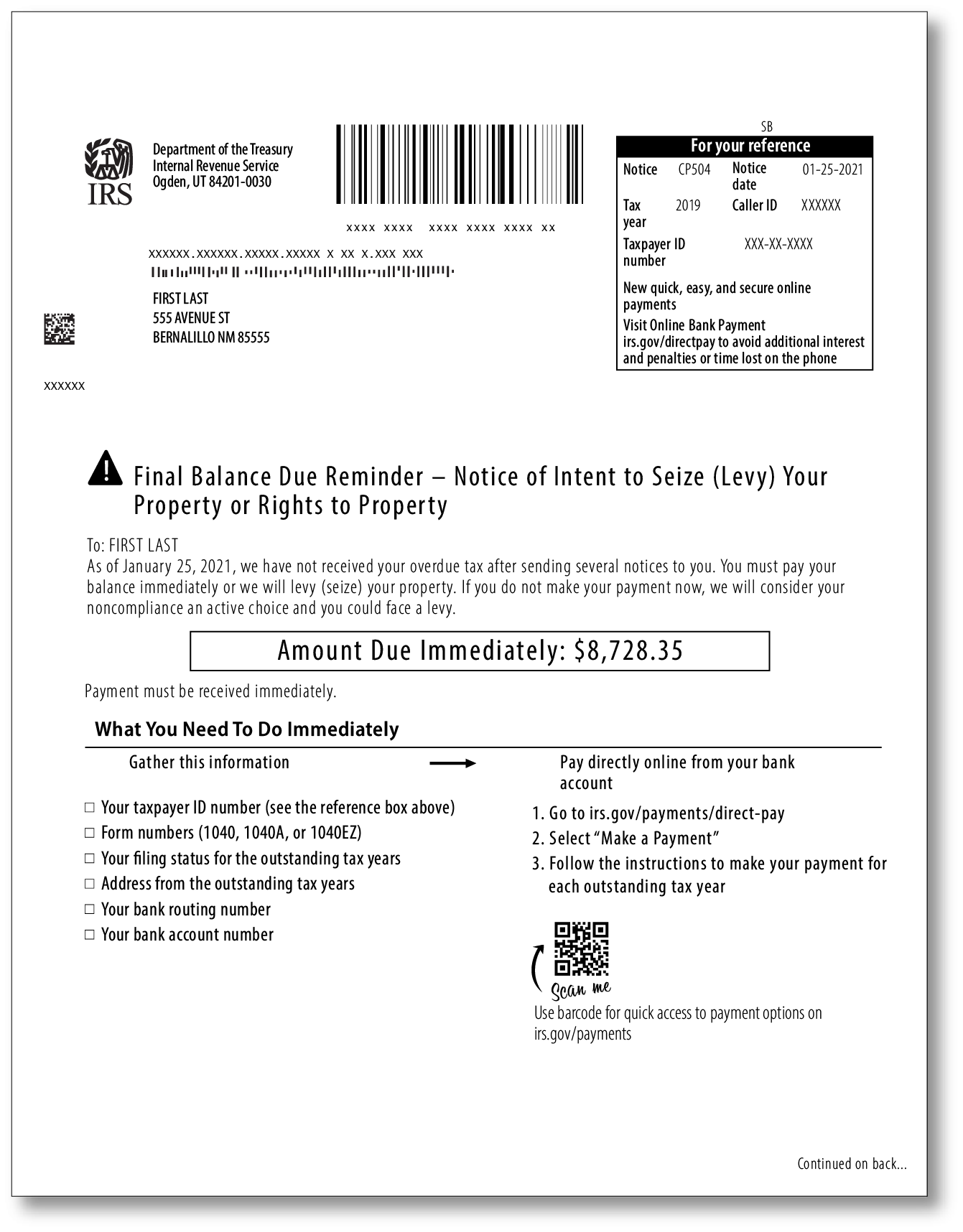 IRS Audit Letter CP504 Sample 1