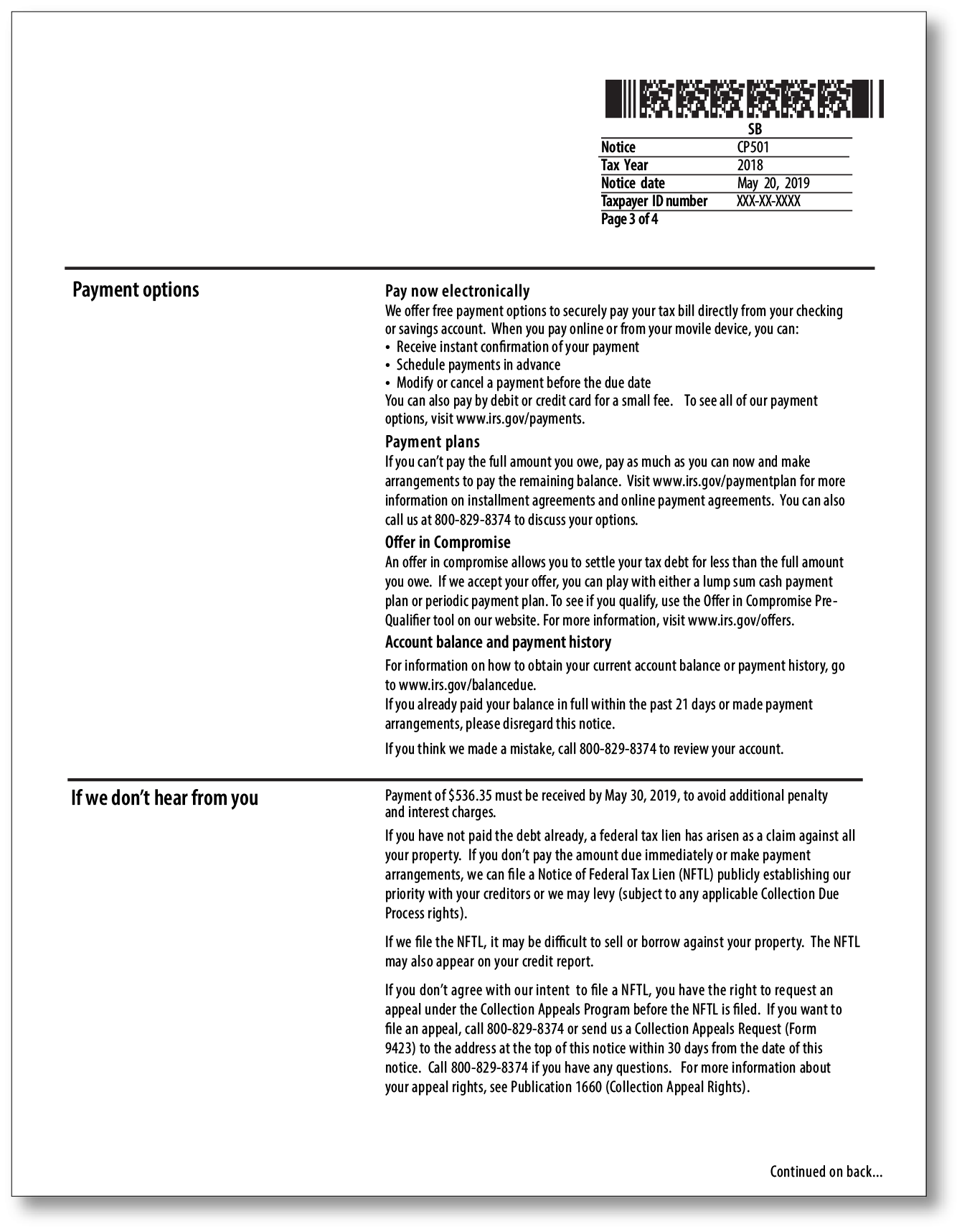 IRS Audit Letter CP501 - Sample 1