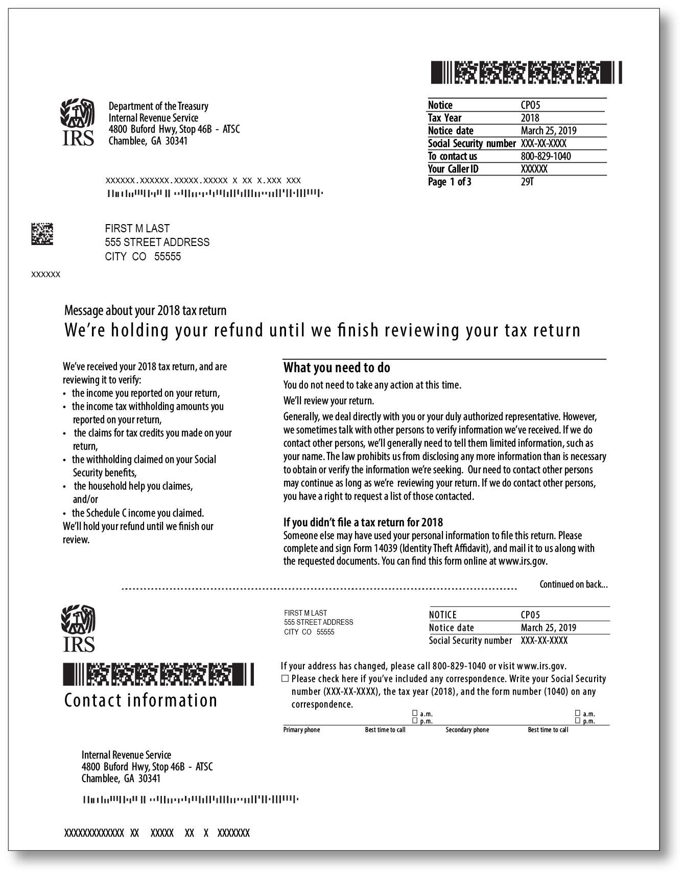 IRS Audit Letter CP05 Sample 1
