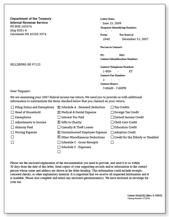 IRS Audit Letter 566(CG) - Sample 4