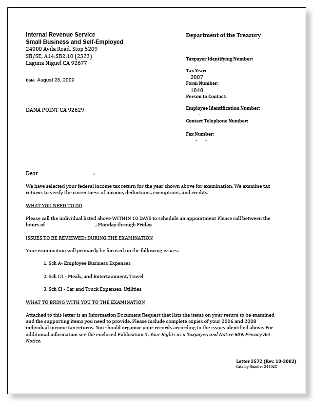 IRS Audit Letter 3572 - Sample 4 