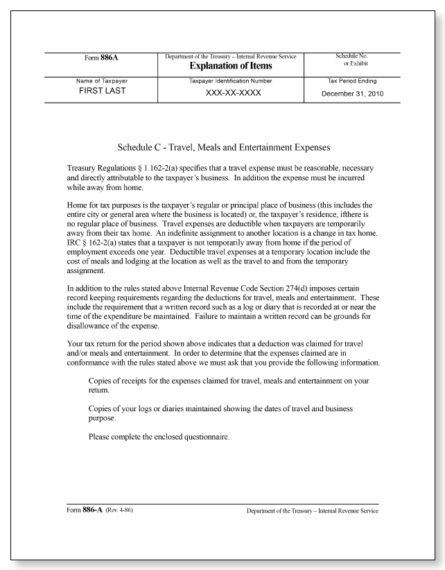 IRS Audit Letter 566(CG) - Sample 2