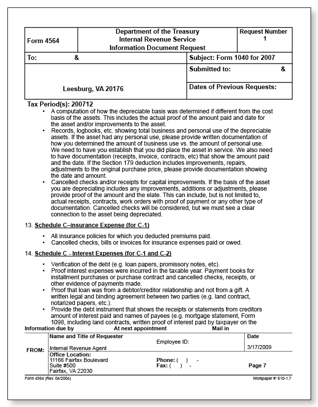 IRS Audit Letter 2205-A - Sample 11