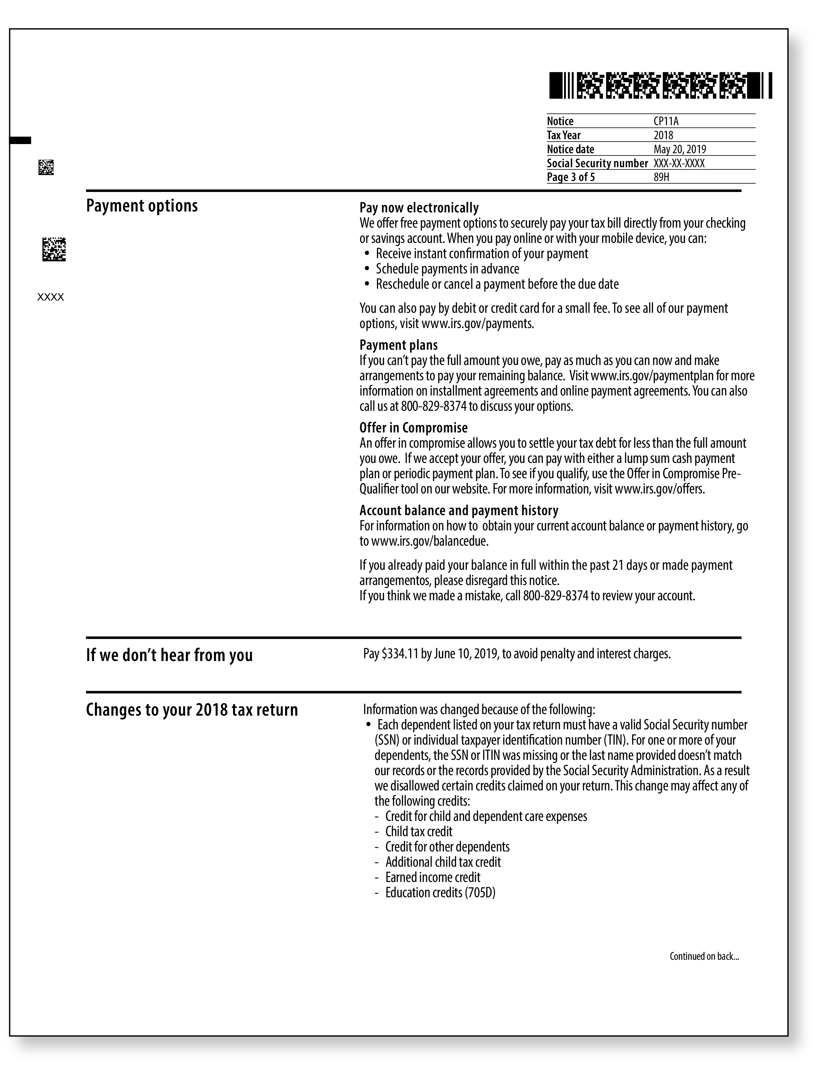 IRS Audit Letter CP11A - Sample 1