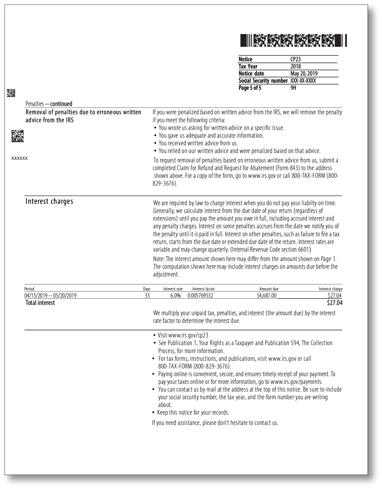 IRS Audit Letter CP23 - Sample 1