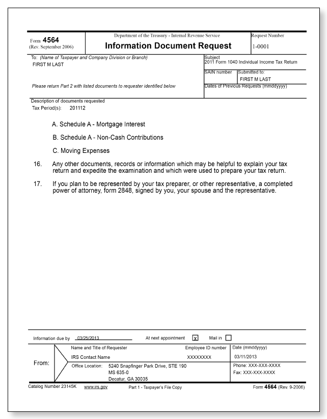 IRS Audit Letter 2205-A - Sample 5