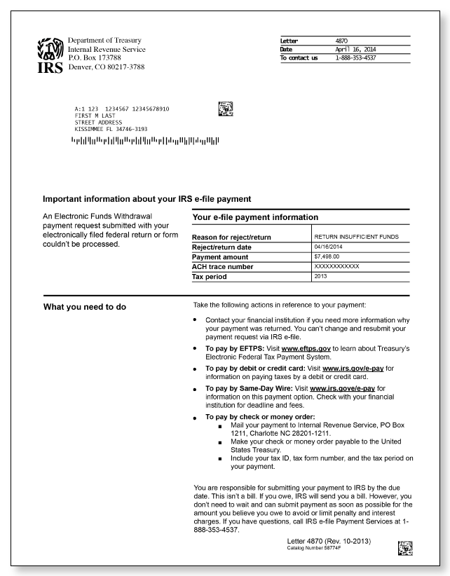 IRS Audit Letter 4870 - Sample 1 