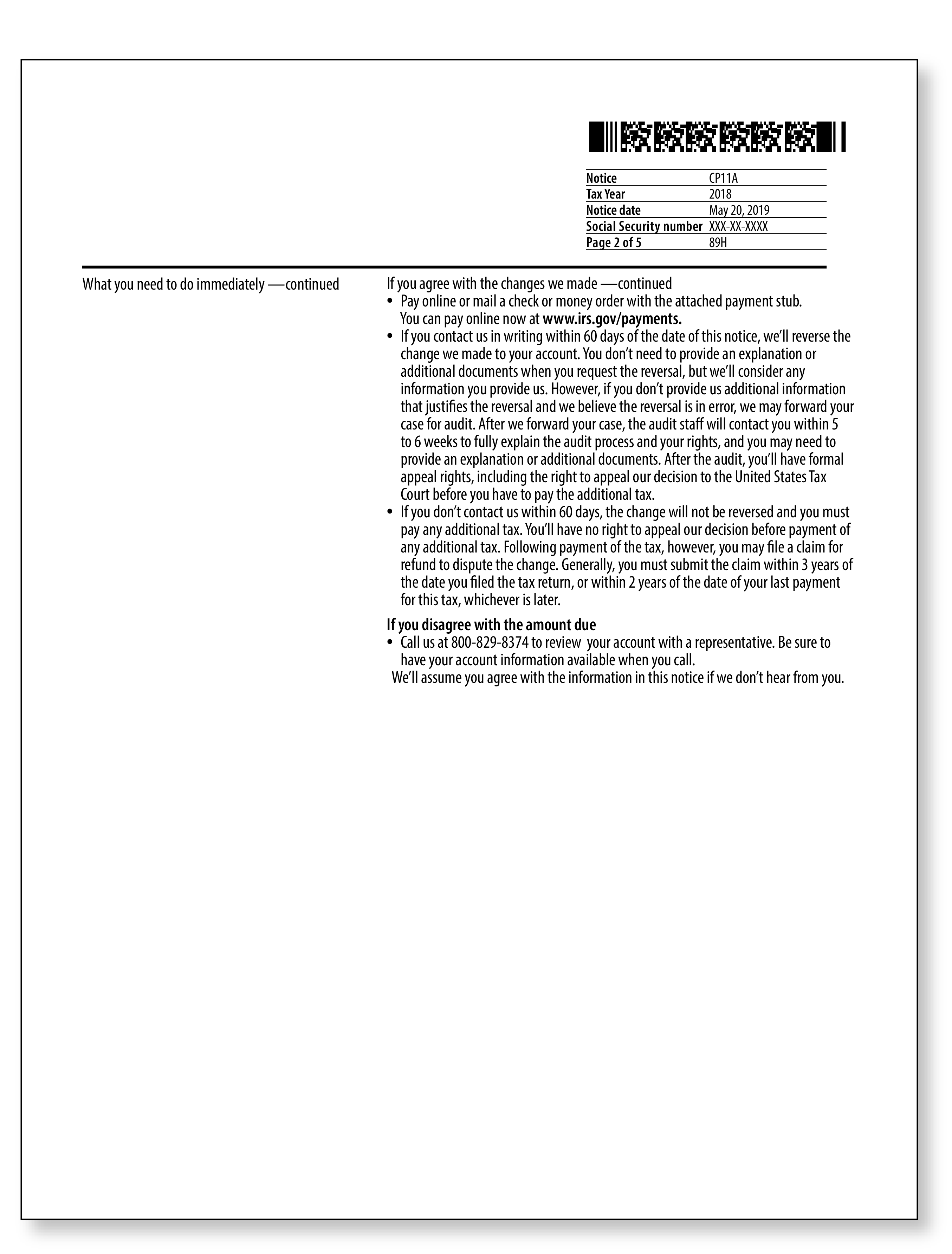 IRS Audit Letter CP11A - Sample 1