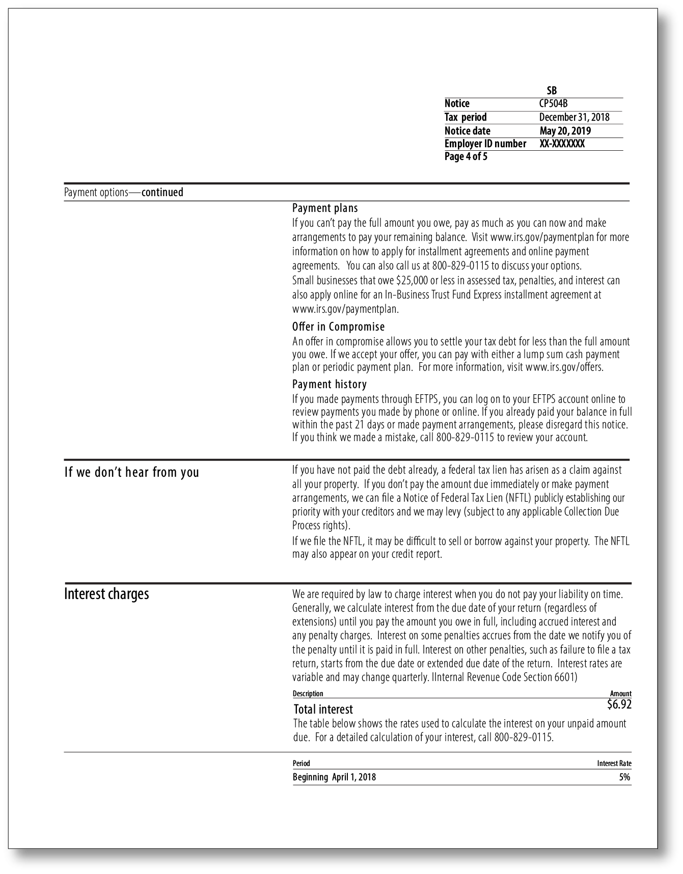 IRS Audit Letter CP504B - Sample 1