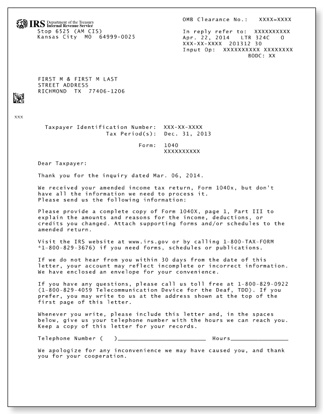 IRS Audit Letter 324C - Sample 1