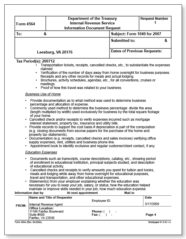 IRS Audit Letter 2205-A - Sample 11