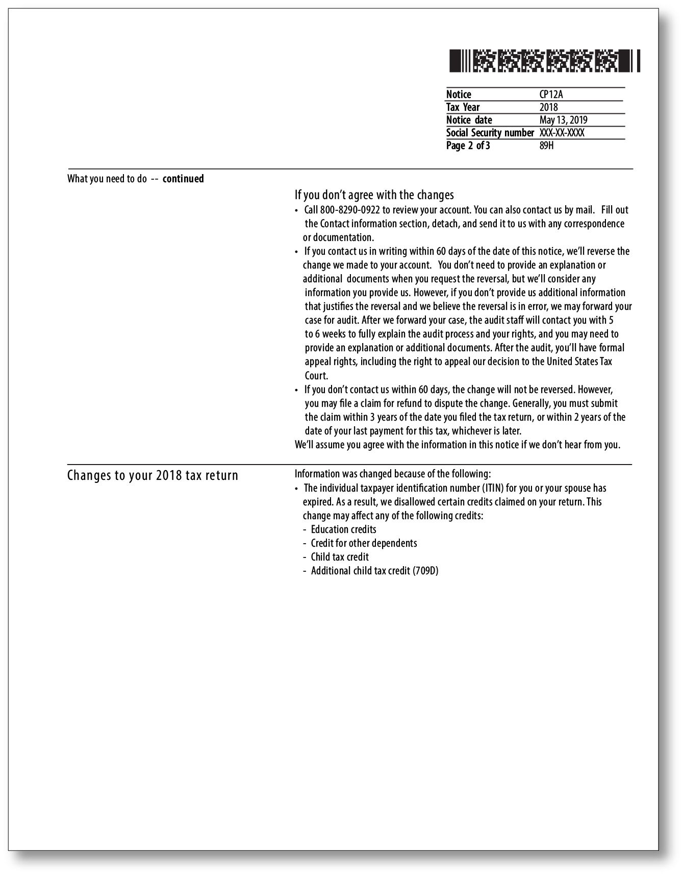 IRS Audit Letter CP12A - Sample 1