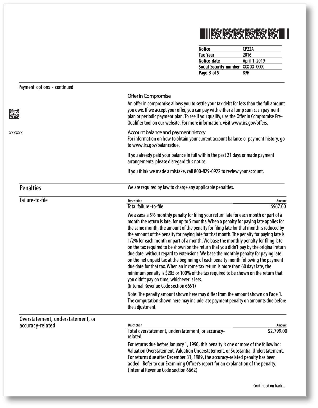 IRS Audit Letter CP22A - Sample 1