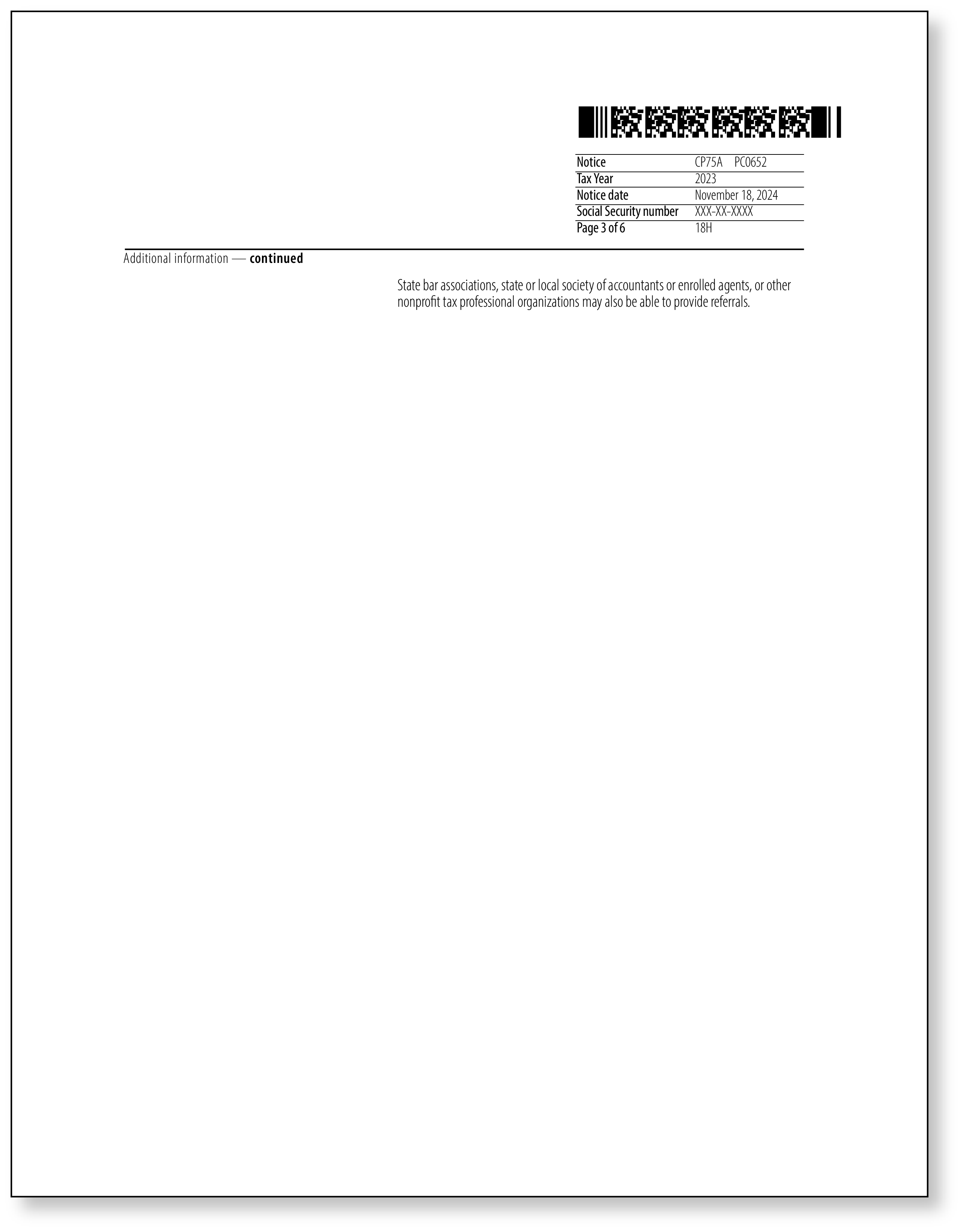 IRS Audit Letter CP75A - Sample 2