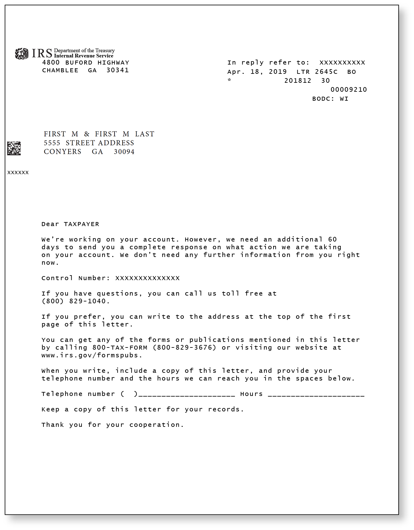 IRS Audit Letter 2645C - Sample 2